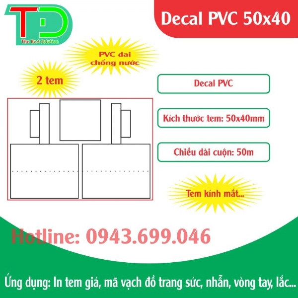 Decal Tem Nhãn PVC 50x40x50m (Tem giá kính mắt)